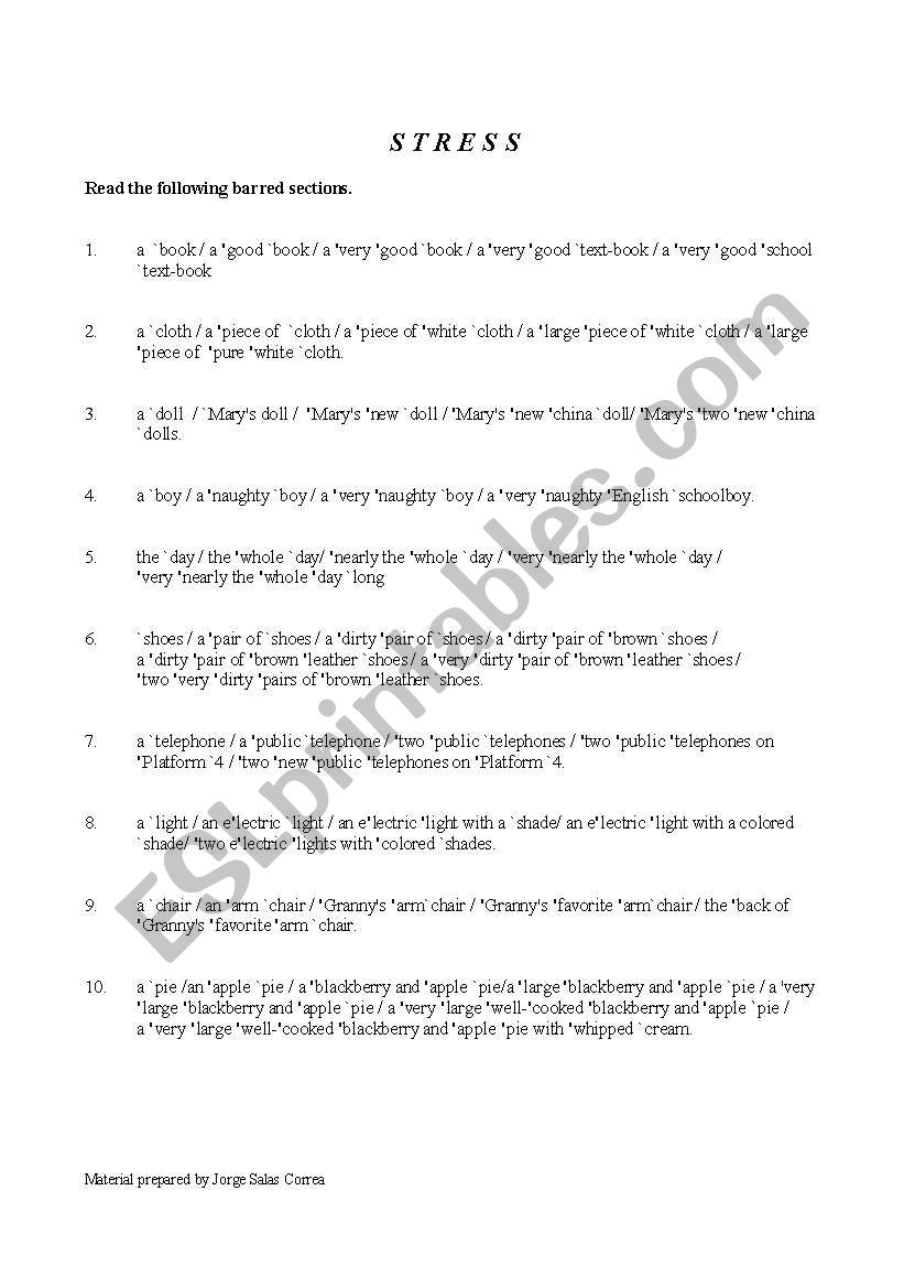 STRESS PATTERNS worksheet