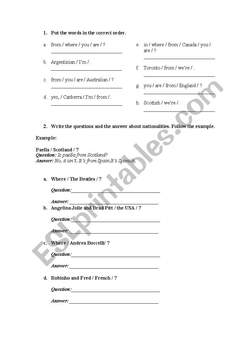 Nationalities Exercise worksheet