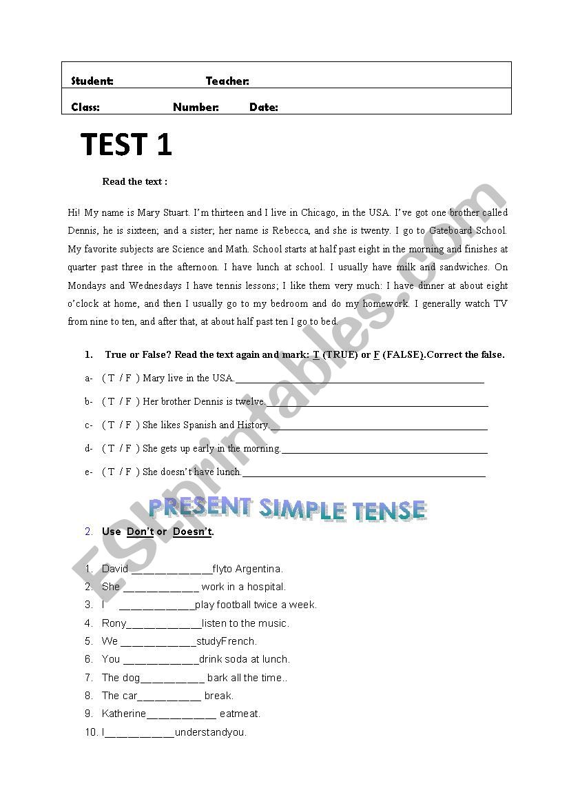 Test worksheet