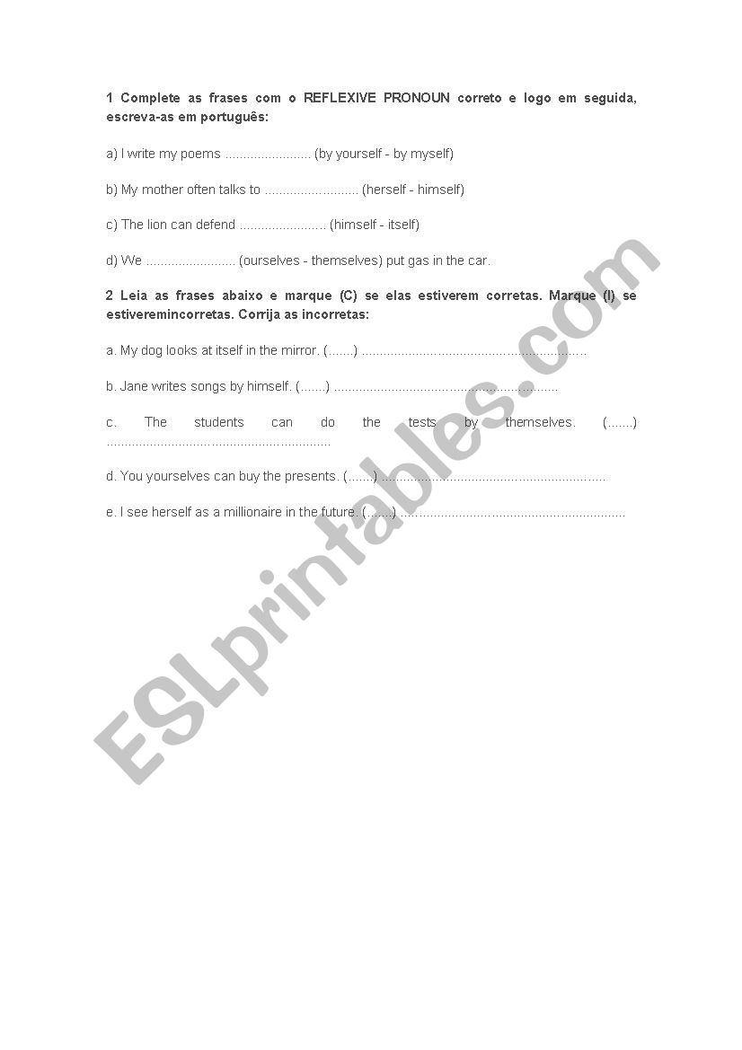 Reflexive Pronouns worksheet