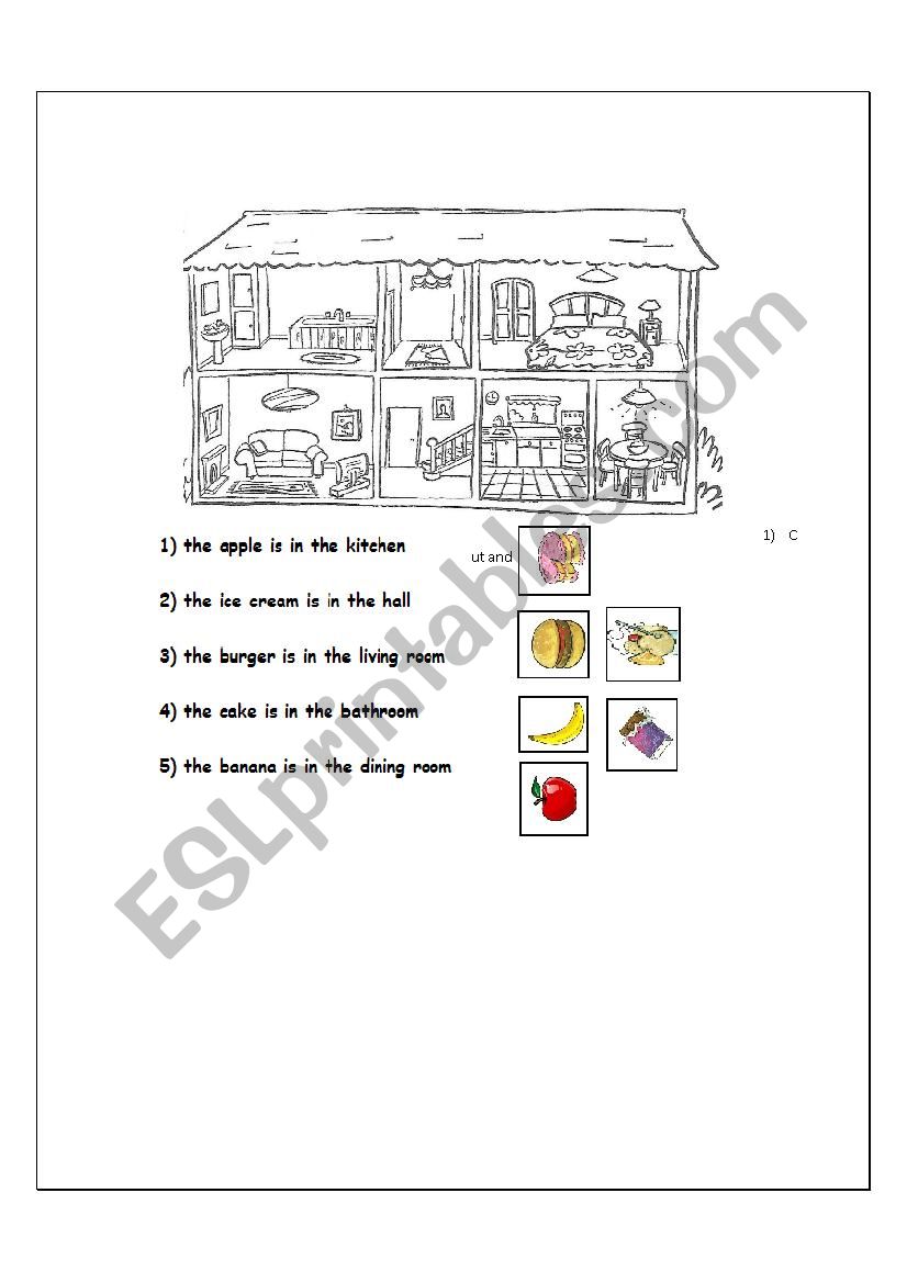 actions, house and food worksheet