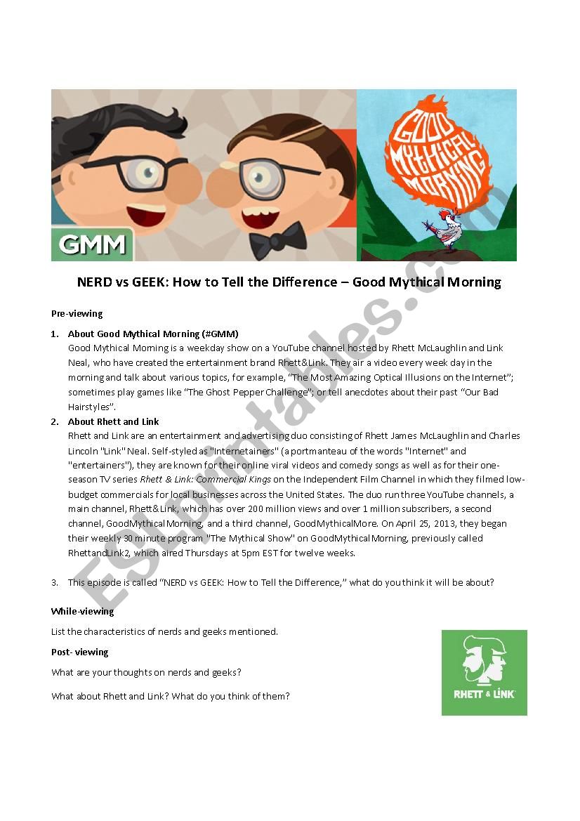 Nerds vs Geeks worksheet