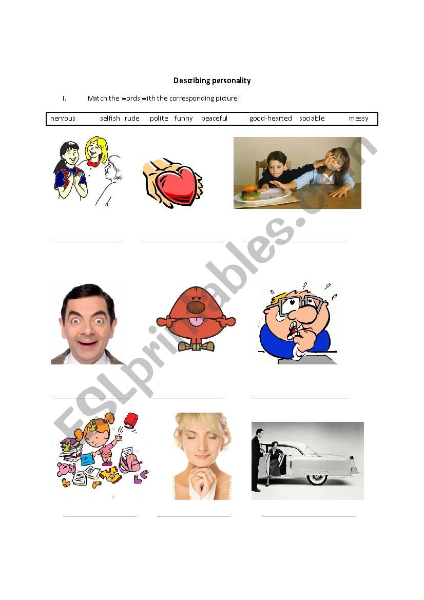 Describing personality worksheet