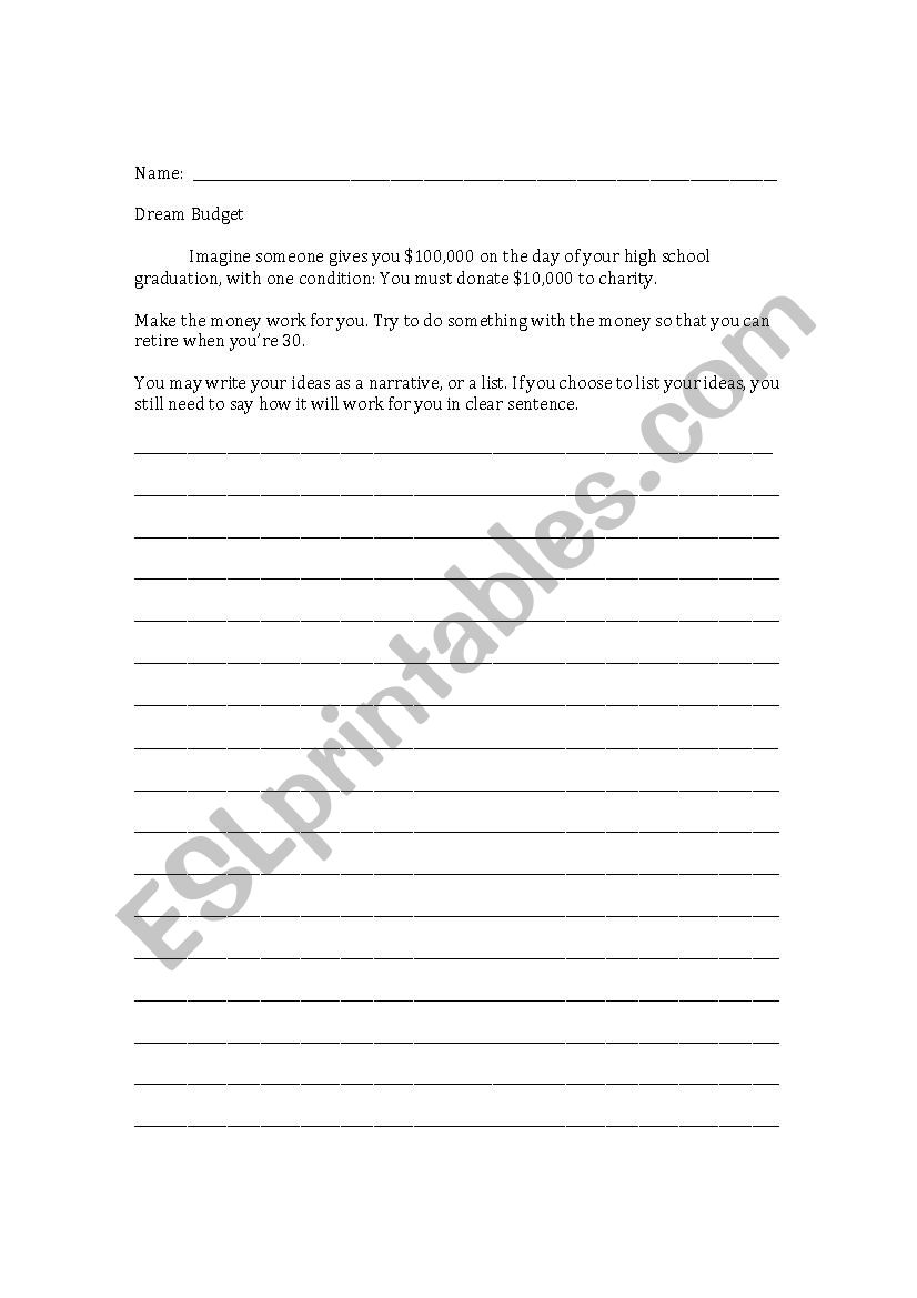 Dream Budget worksheet