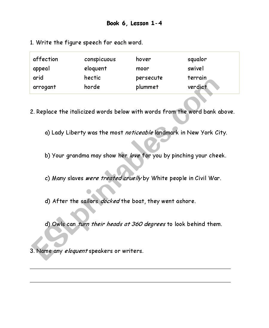 Vocabulary worksheet