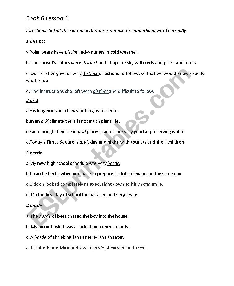 Vocabulary worksheet