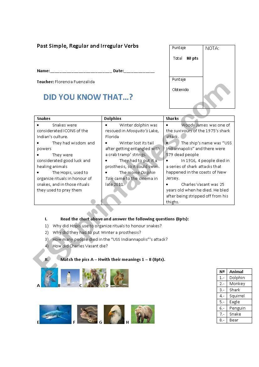 past simple and past participle Regular and Irregular Verbs