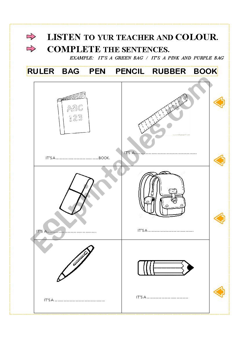 SCHOOL OBJECTS worksheet