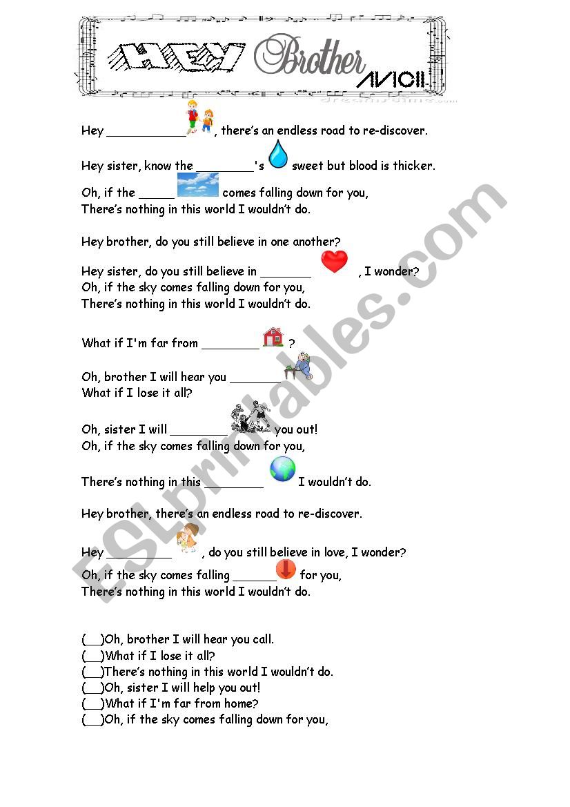 Hey brother by Avicii worksheet