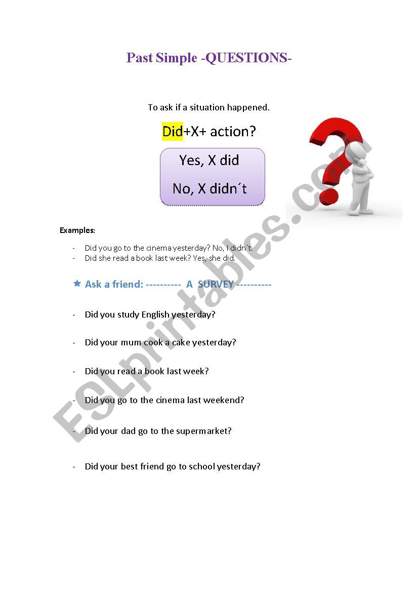 Past simple questions and WH worksheet