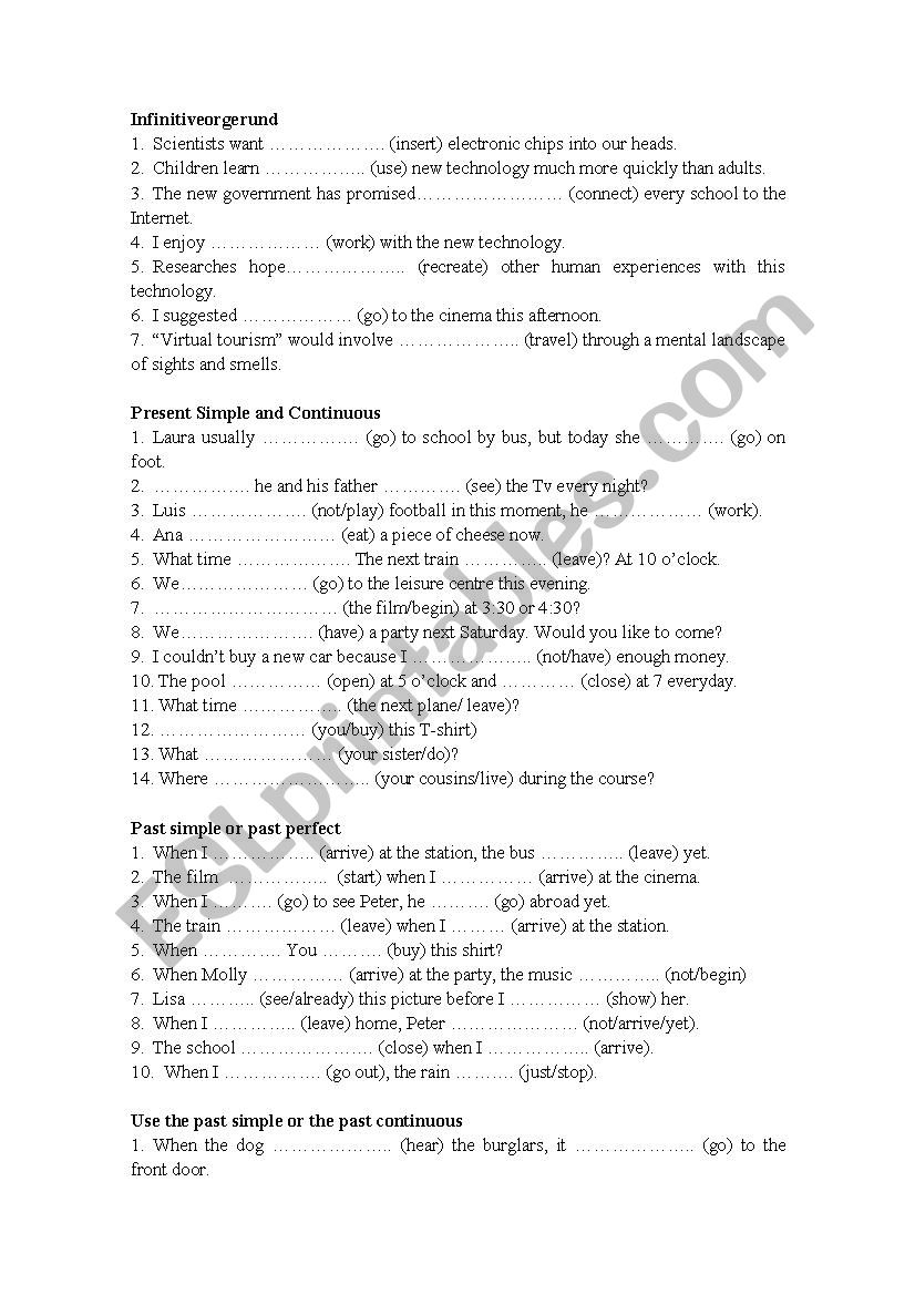 tenses -II worksheet