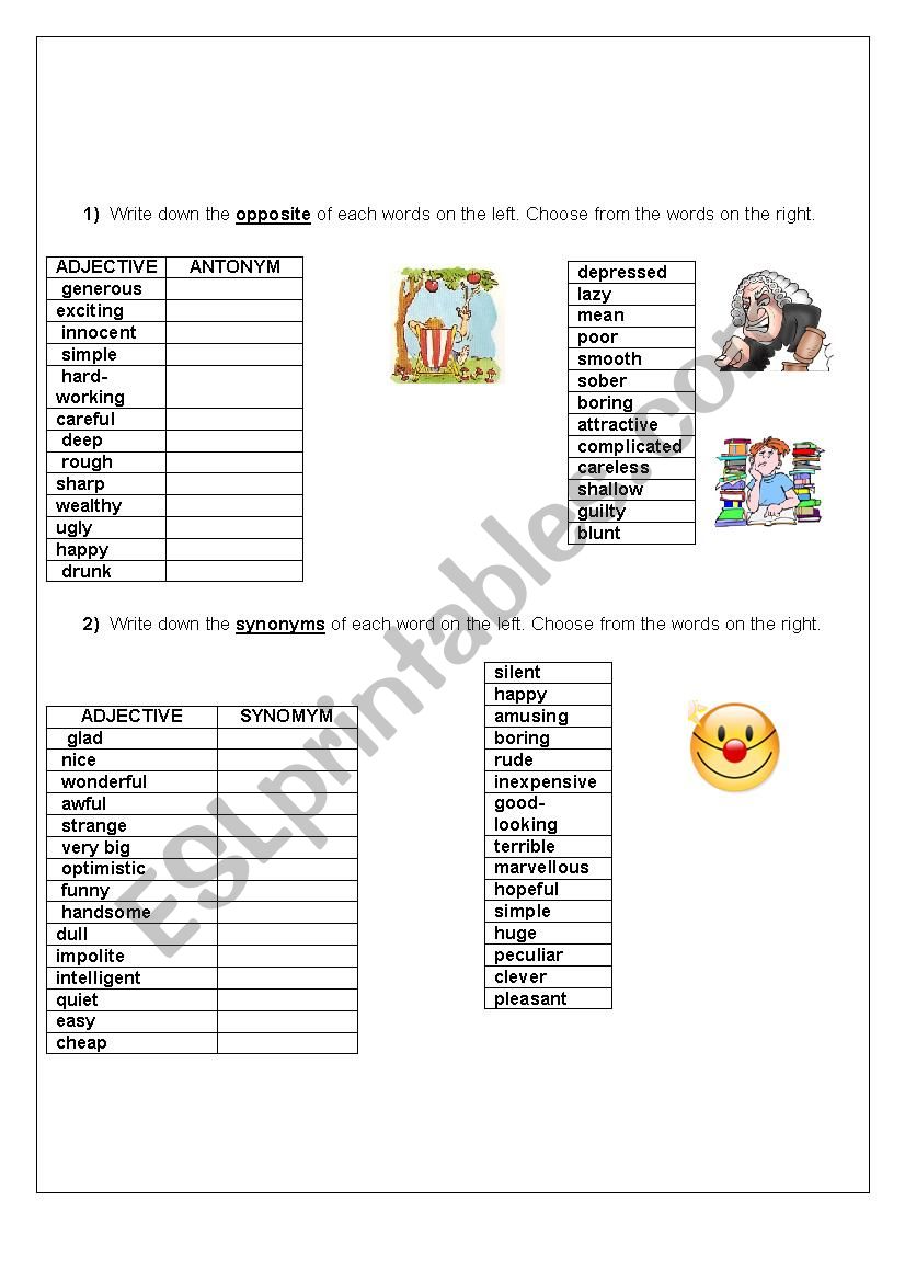 Synonyms and Antonyms worksheet