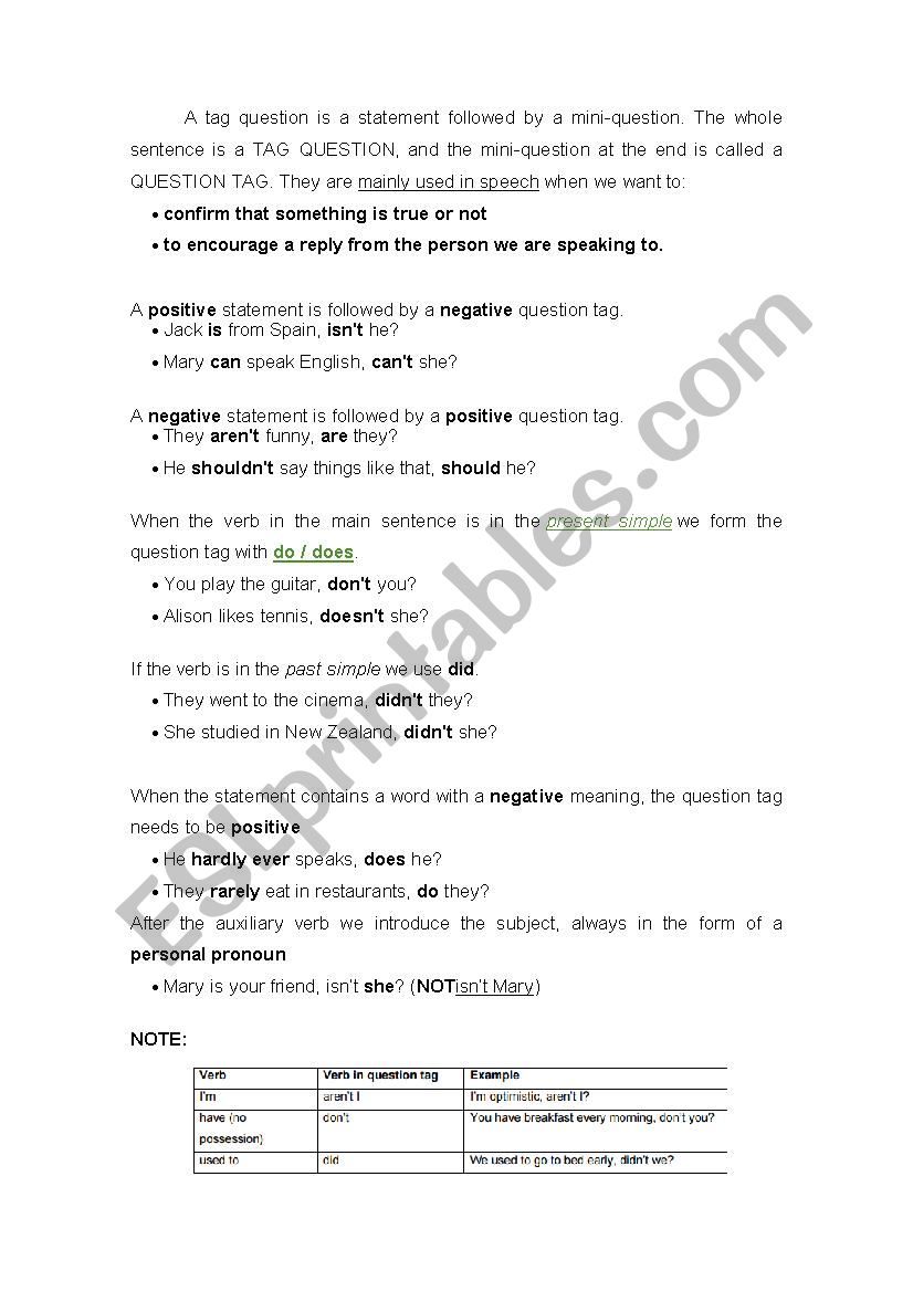 Tag Questions worksheet