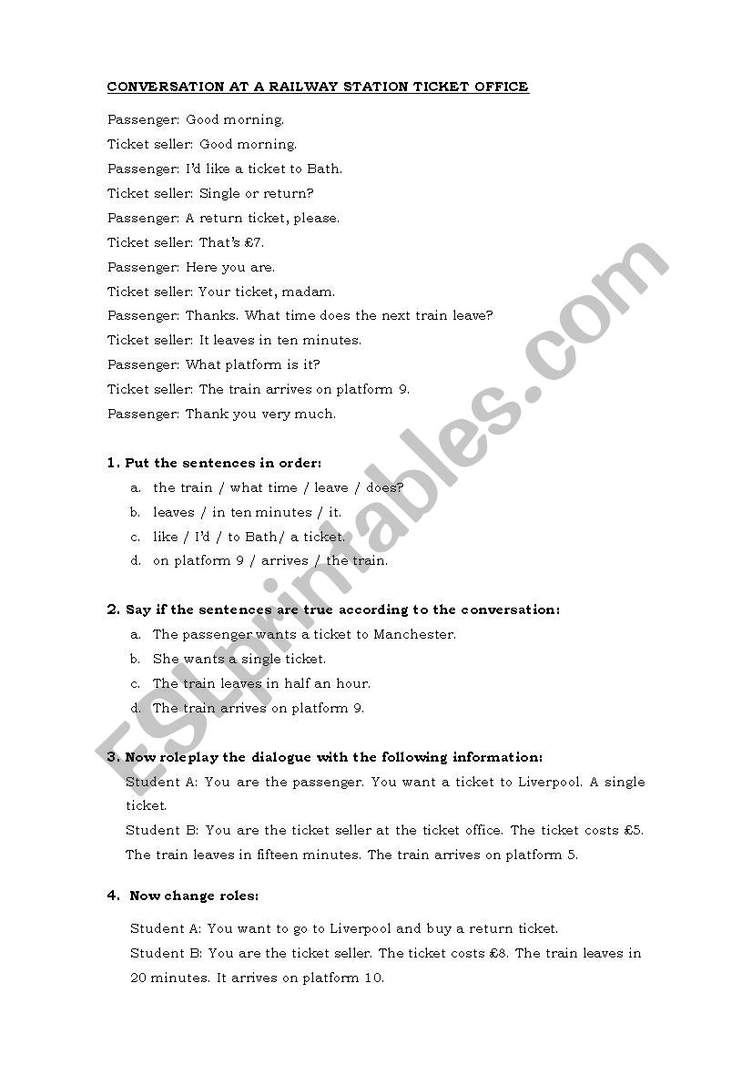 raiway station worksheet