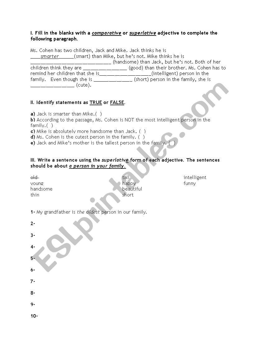 Comparative-Superlative worksheet