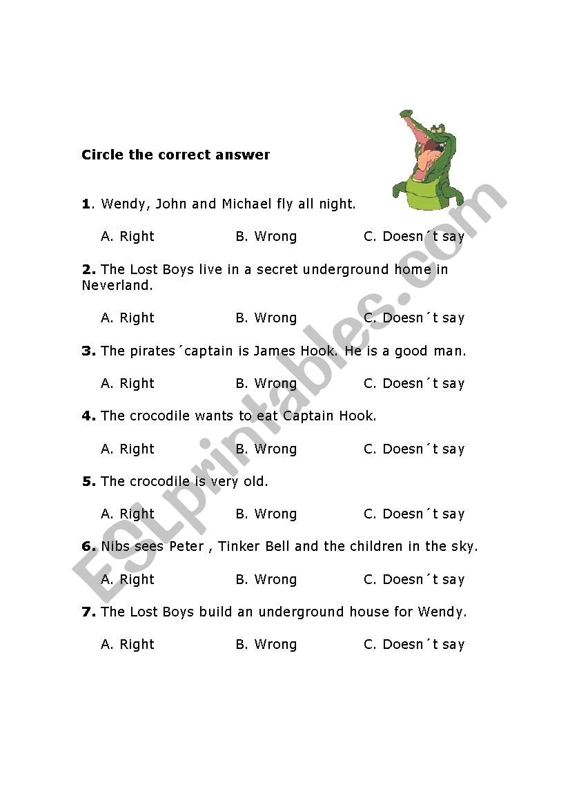 Peter Pan worksheet worksheet