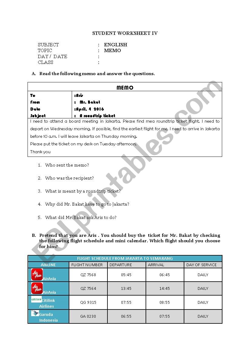 Memo worksheet