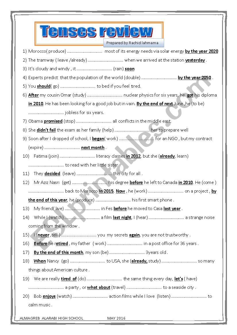 tenses review worksheet