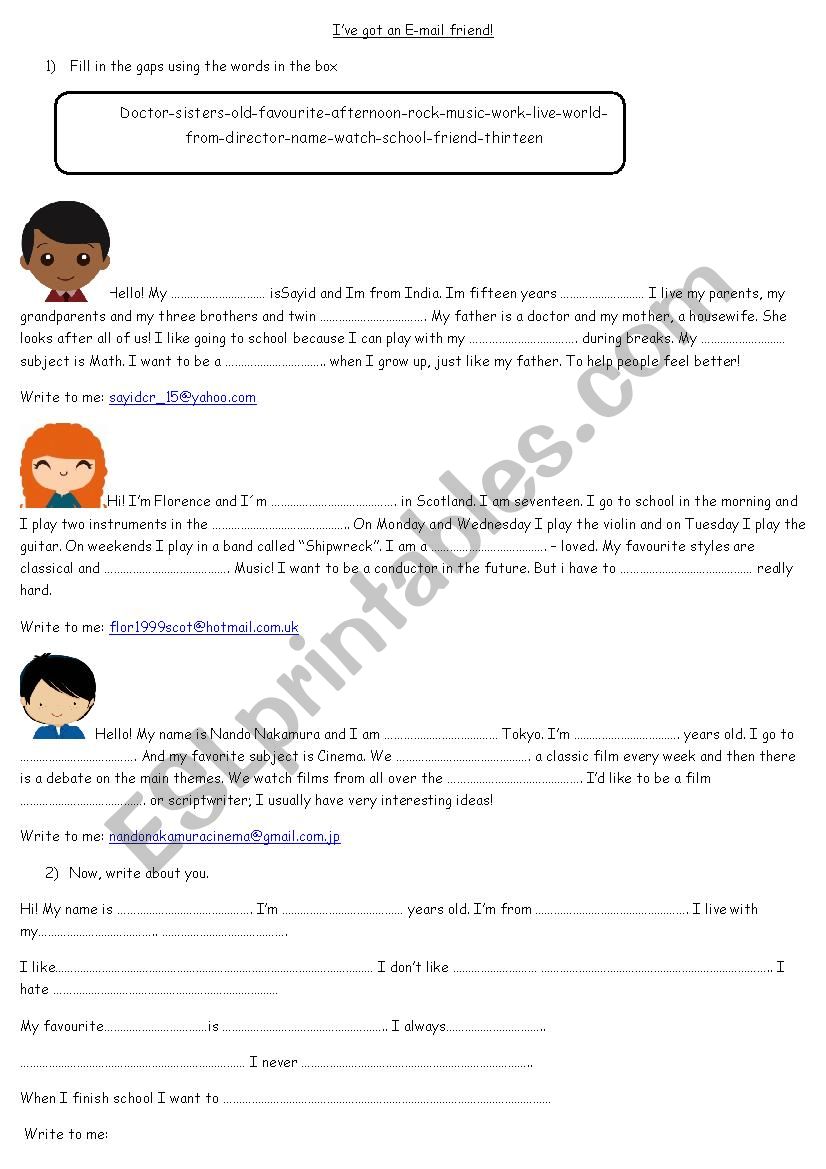 email friend worksheet