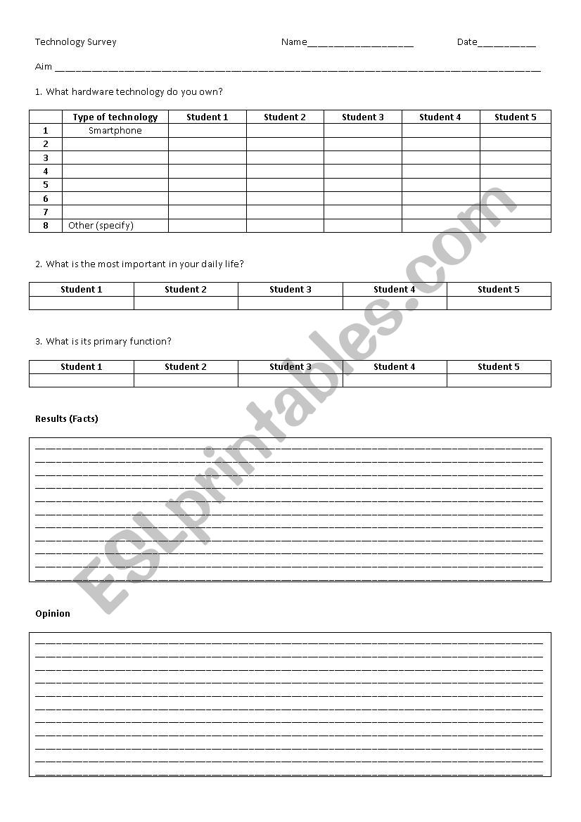 Technology Survey worksheet