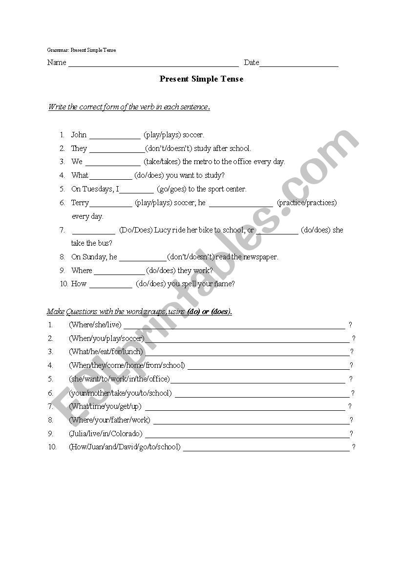 present simple worksheet worksheet