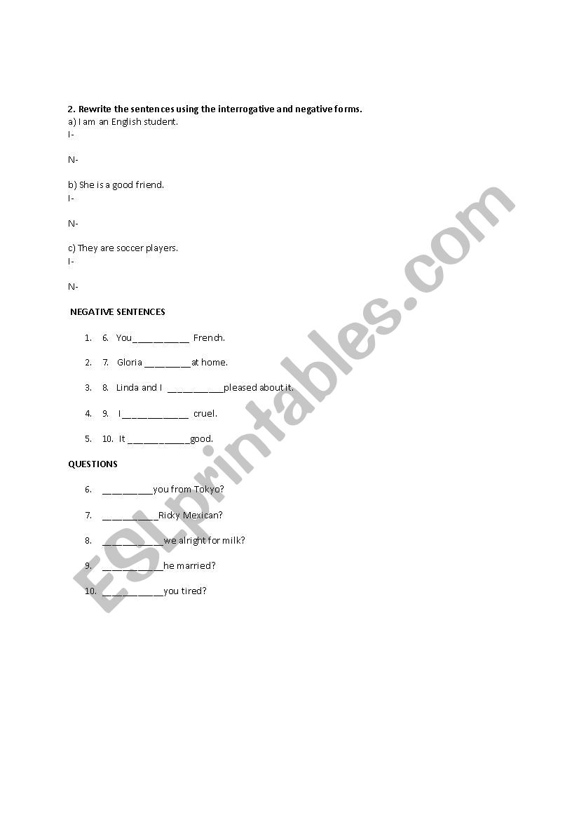 verb to be worksheet