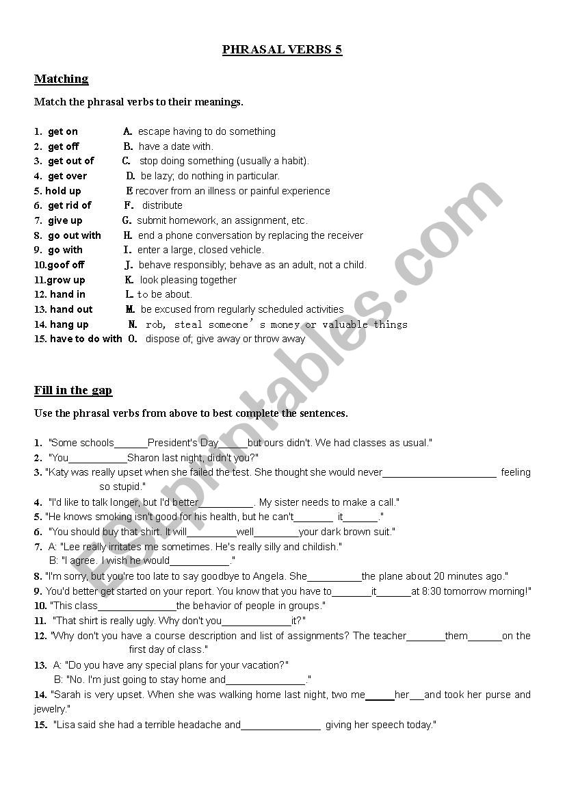 Phrasal Verbs (5/10) worksheet