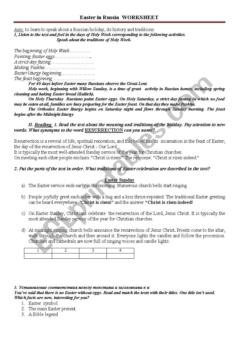 Easter in Russia worksheet