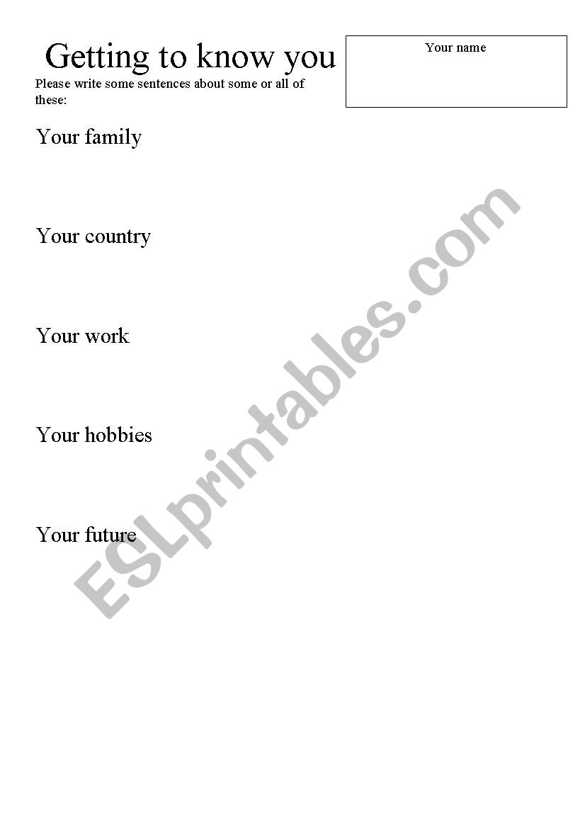 Getting to know you worksheet
