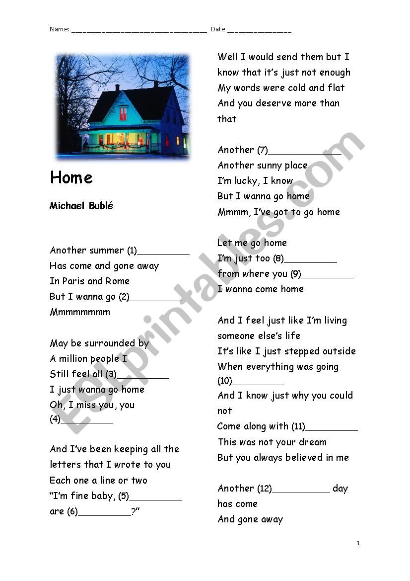 Song Home Michael Buble worksheet