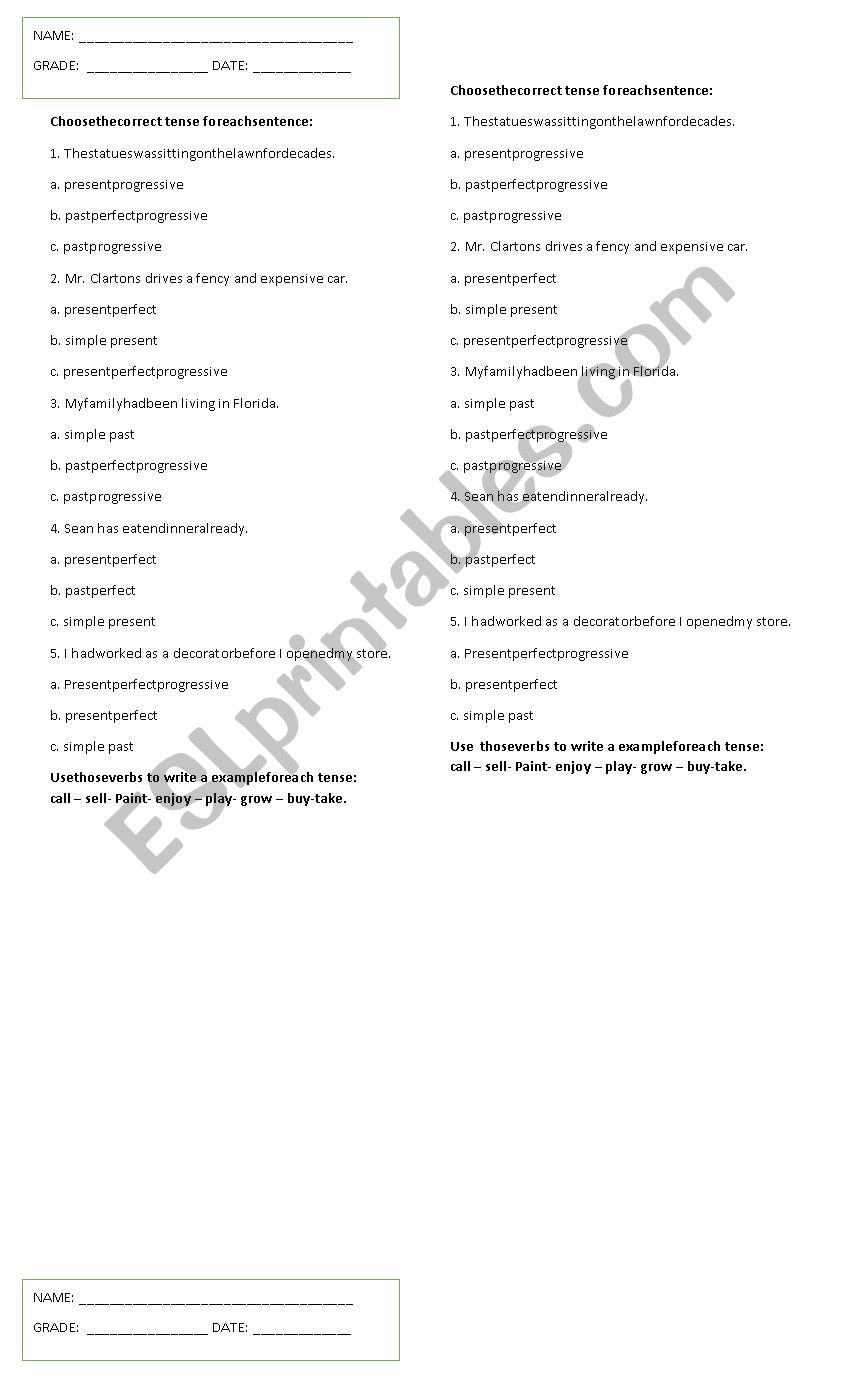 Grammar test  worksheet