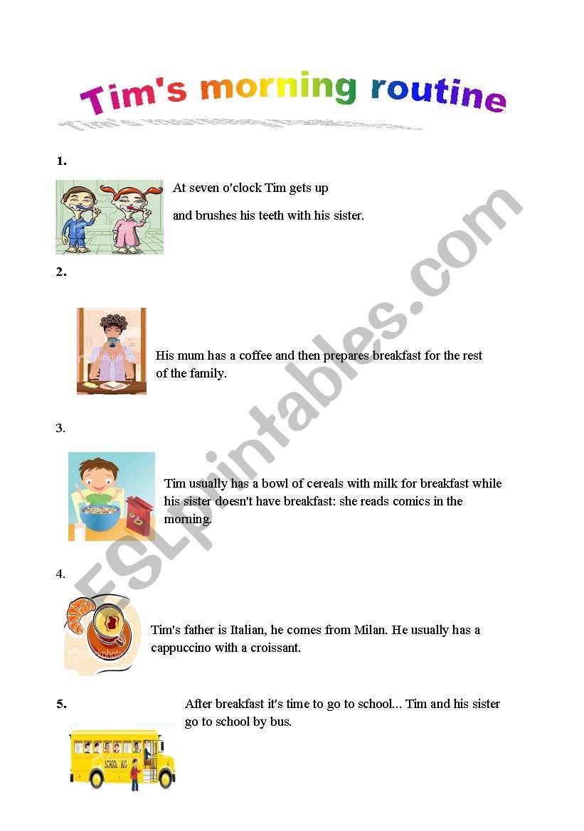 Daily Routine, simple present worksheet