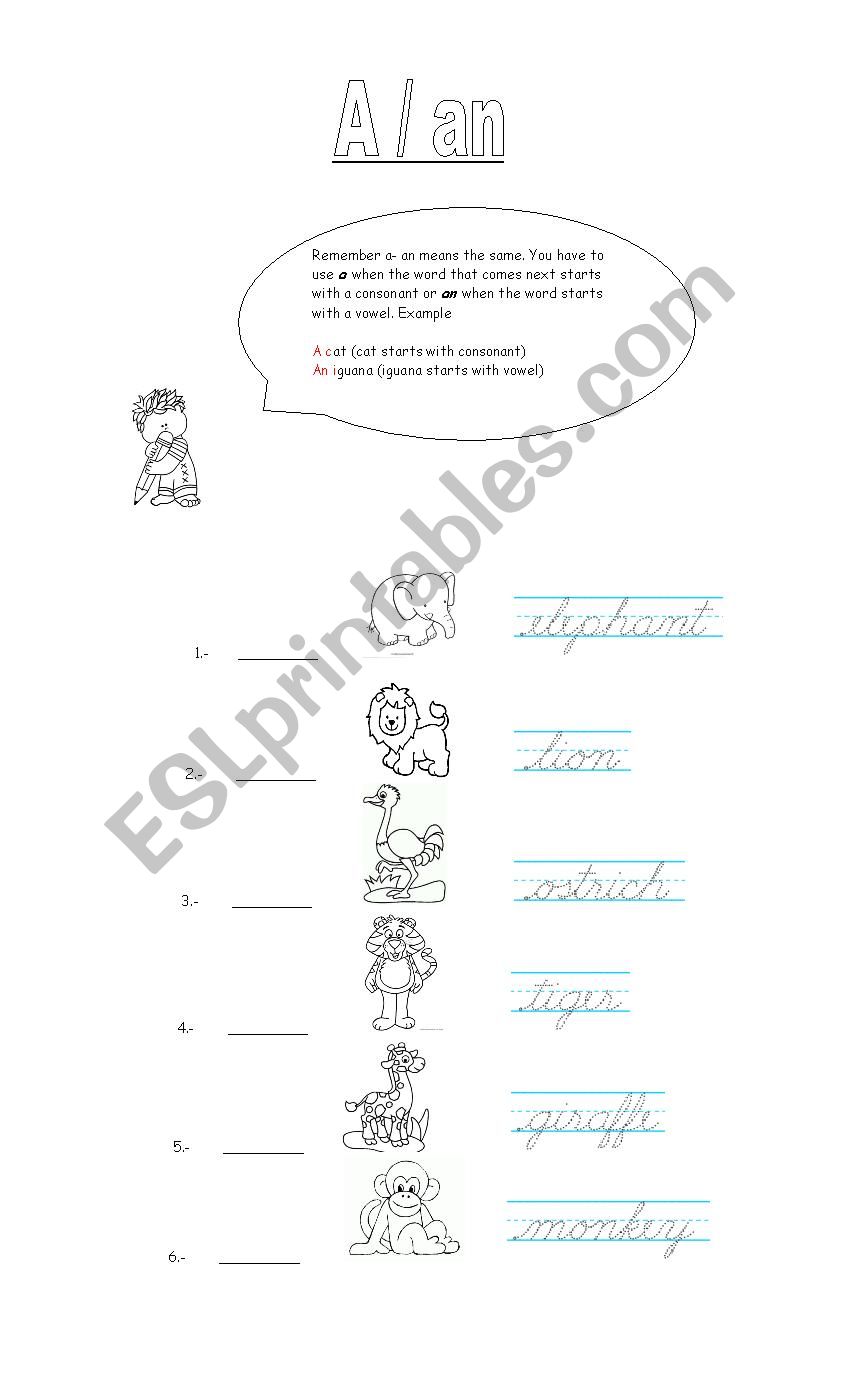 A-an Animals worksheet