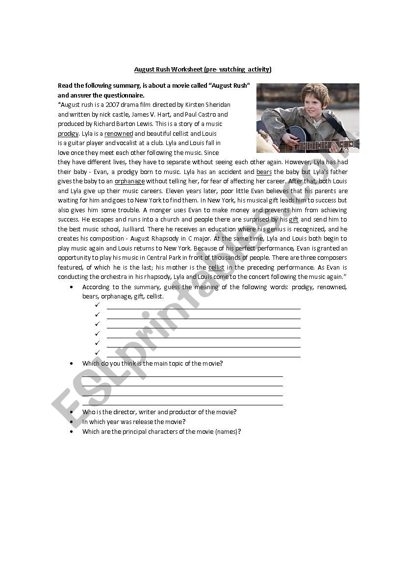 august rush movie worksheet