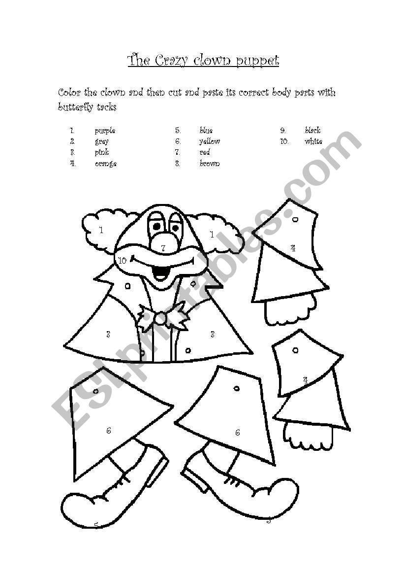 The crazy clown puppet worksheet