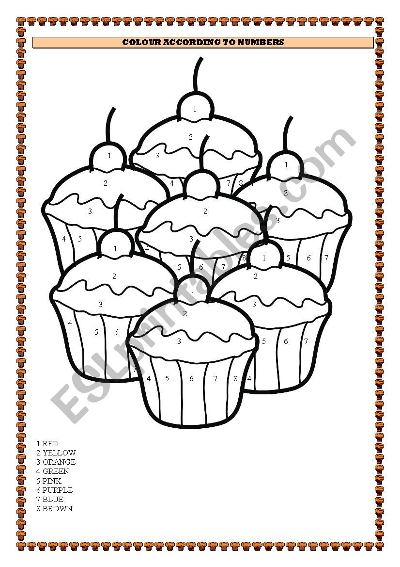 COLOUR THE CUPCAKES worksheet