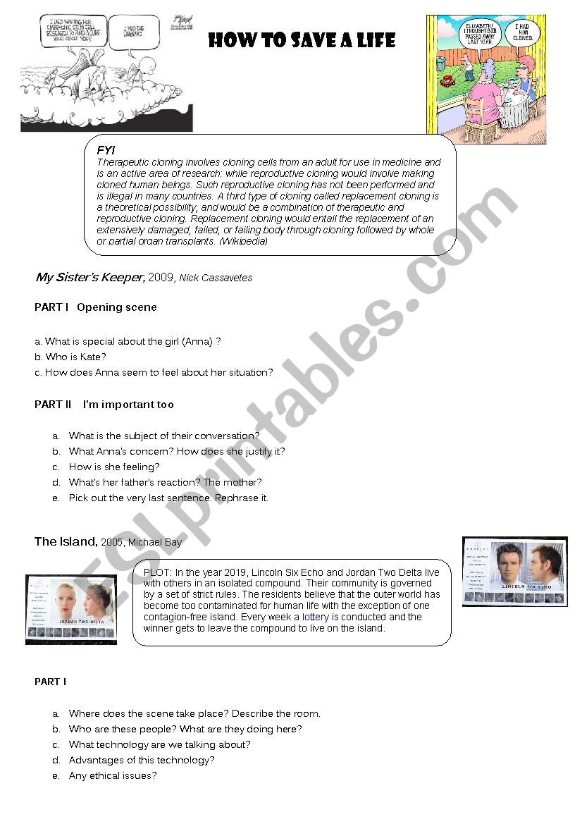 Genetic engineering - cloning My sisters Keeper and the Island