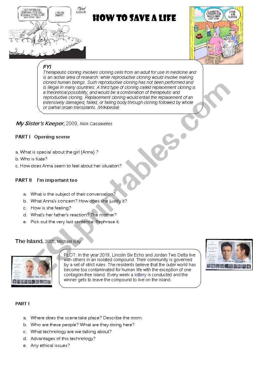 Genetic engineering - cloning My sisterÂ´s Keeper and the Island