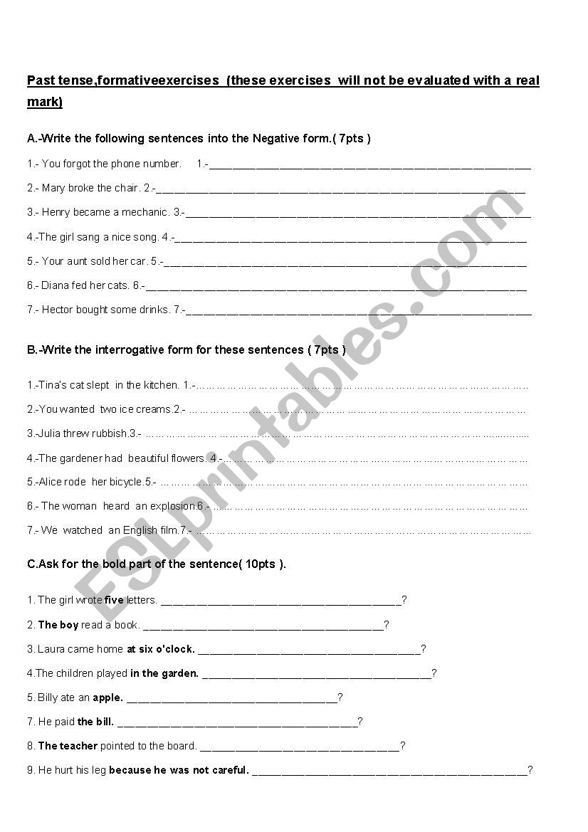 Past Tense worksheet