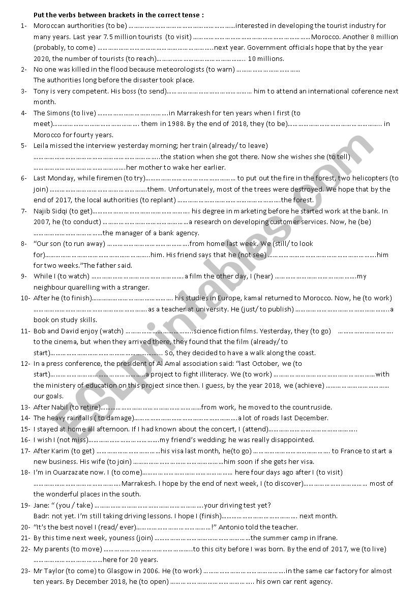 mixed tenses review worksheet