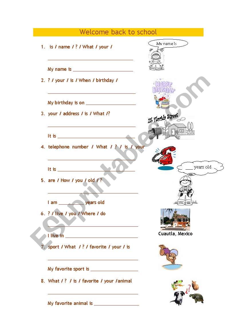 BACK TO SCHOOL worksheet