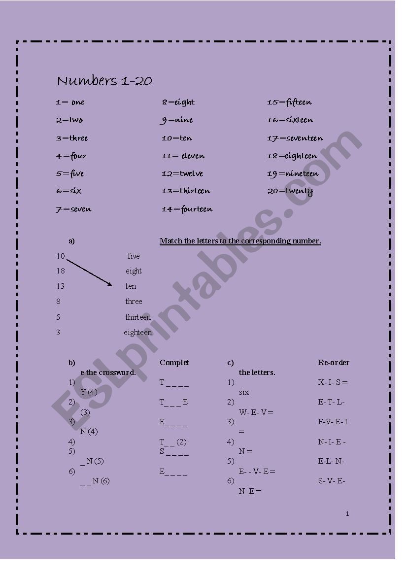 Numbers worksheet