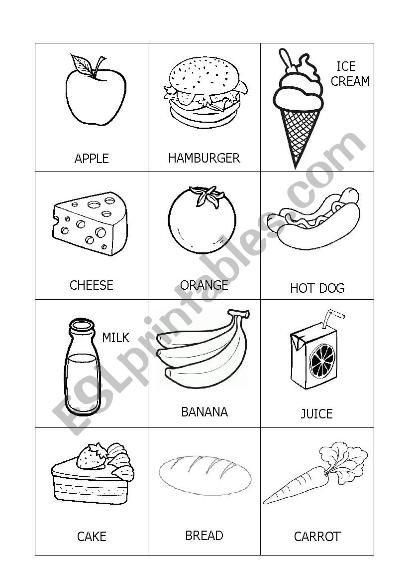 Food names worksheet