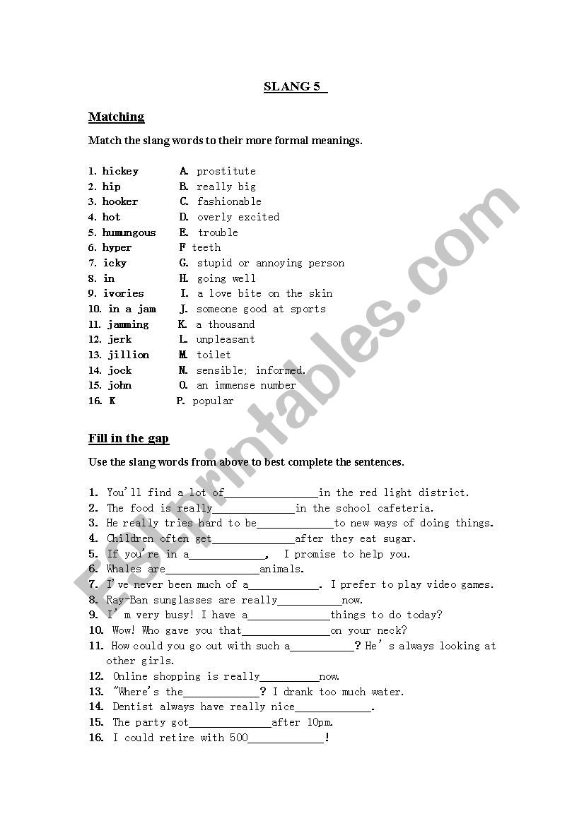 Slang Words (5/10) worksheet