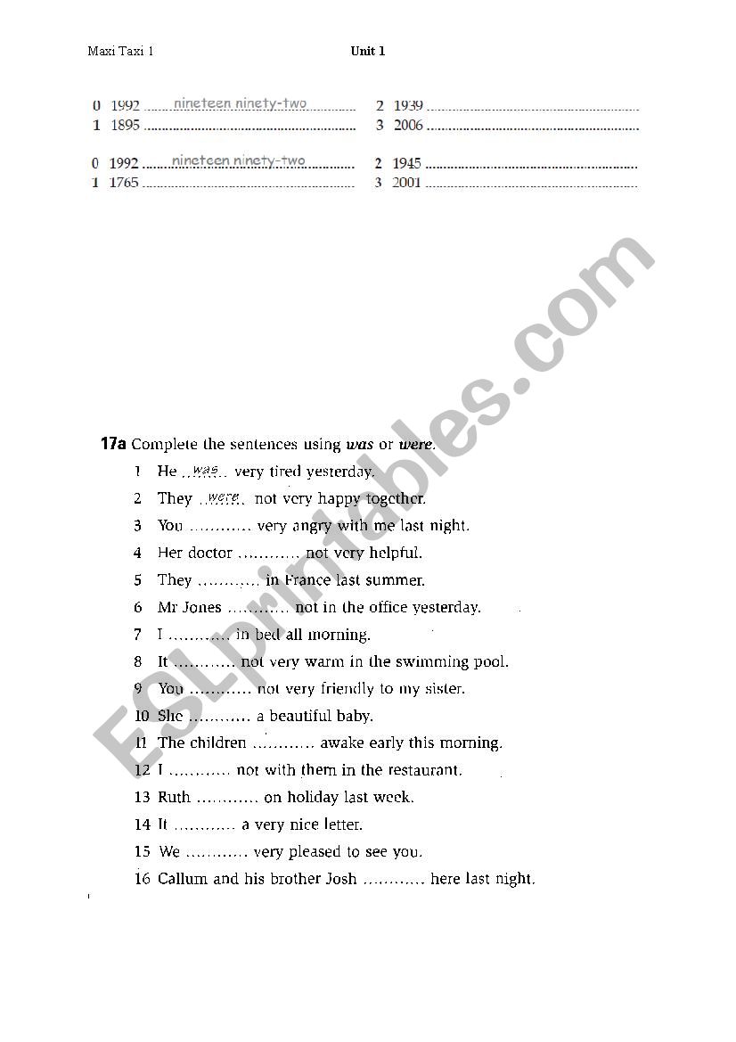 was/were worksheet