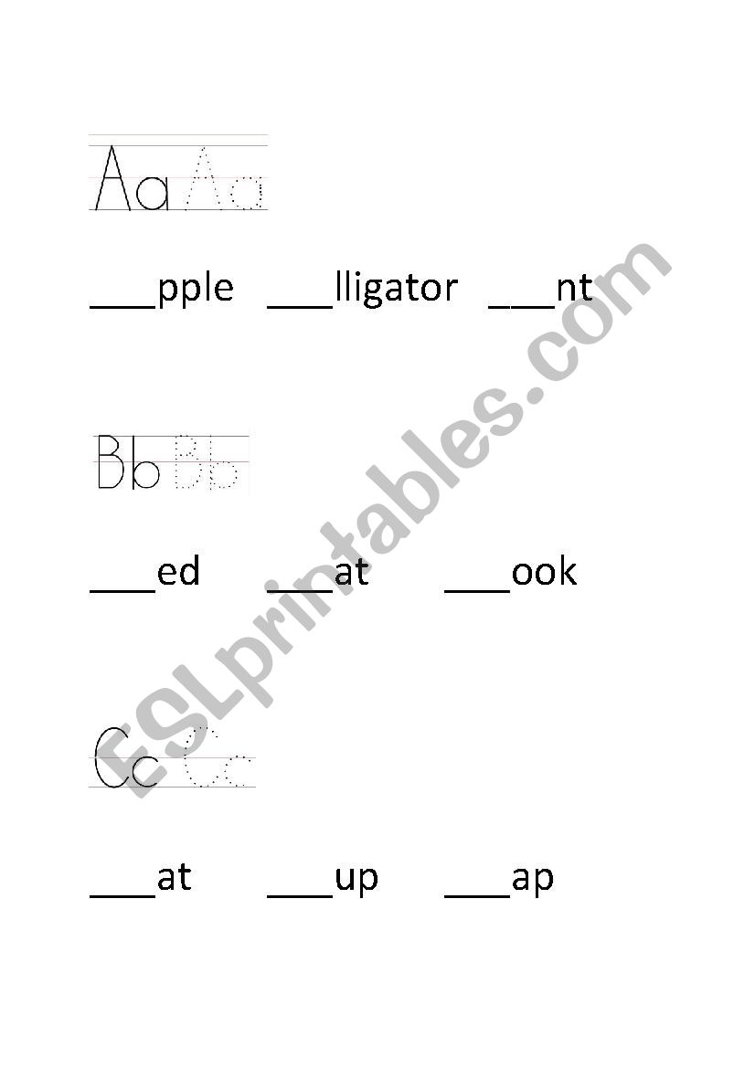 A B C writing worksheet