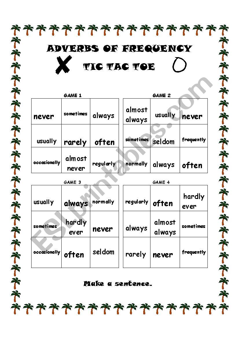 Tic Tac Toe with Adverbs of Frequency