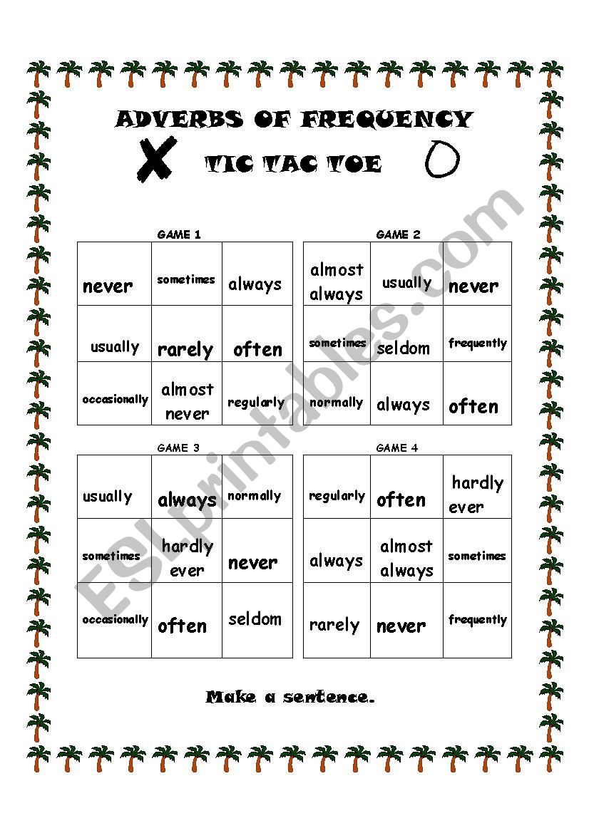 Tic Tac Toe with Adverbs of Frequency