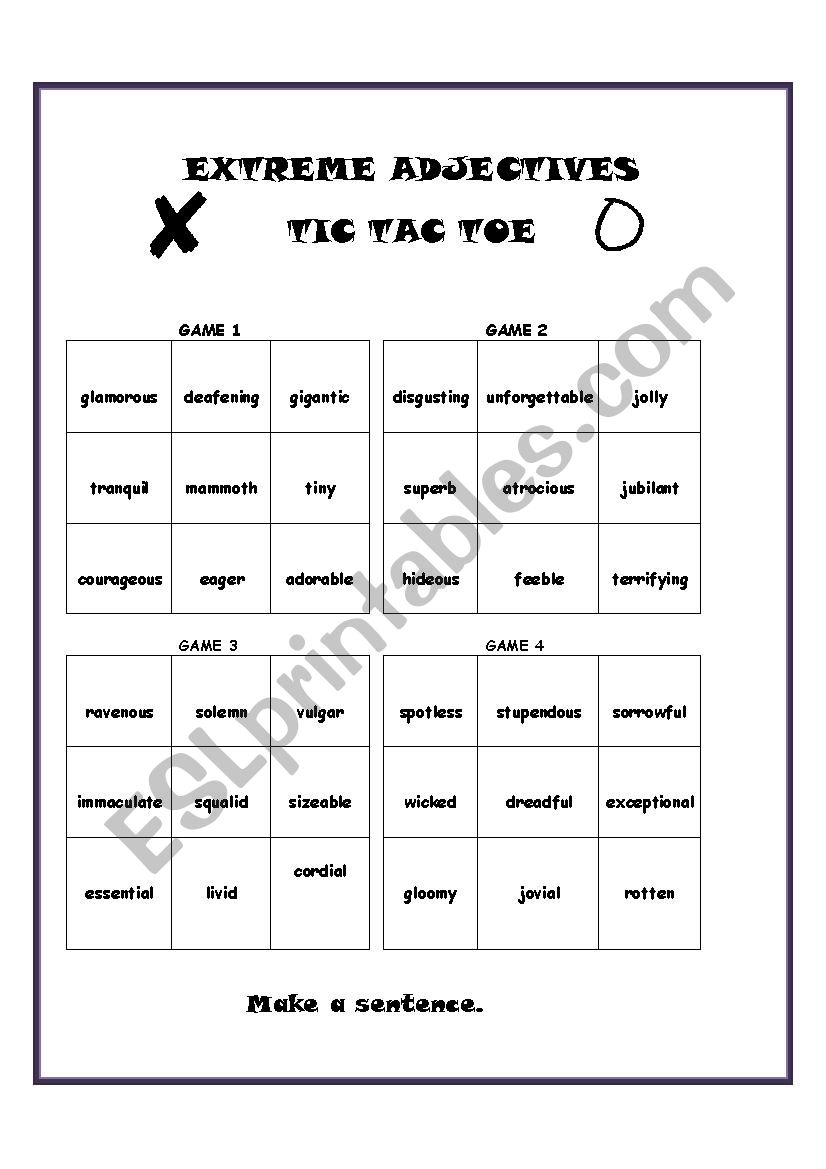 Tic Tac Toe with Extreme Adjectives