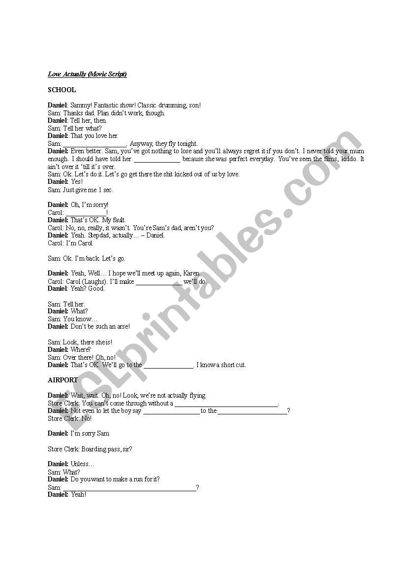 Movie Script worksheet